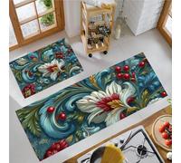 GDJSMIN 2 Pezzi Tappetini Da Cucina,Tappeto Stile Barocco,Tappeto Passatoia Cucina Lavabile,Elementi Con Motivo A Vite Resistente All'Olio Durevole Tappetino Zerbino Lavabile,44×70Cm+44×120Cm