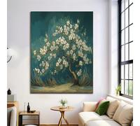 GDJSMIN Albero Astratto Con Fiori Bianchi Poster E Stampe Dipinti Su Tela Di Grandi Dimensioni Dipinto Retrò 3D Con Coltello Wall Art For Living Room Decor 80×120 Cm Senza Cornice