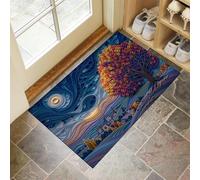 GDJSMIN Antiscivolo Zerbino Ingresso Esterno Interno 60 X 90 Cm Tappeto Blu Scuro Camera Cucina Tappetino Bagno Tappeti Lavabili In Lavatrice Motivi Di Colline E Alberi Piccolo Pelo Corto Rug