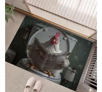 GDJSMIN Antiscivolo Zerbino Ingresso Interno, Tappeto Bianco Camera Cucina 60 X 90 Cm, Tappeti Lavabili In Lavatrice Animali Divertenti Pollo Bianco Seduto Sul Water Legge Il Giornale Pelo Corto Rug