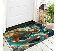 GDJSMIN Antiscivolo Zerbino Ingresso Interno, Tappeto Lapislazzuli Camera Cucina 60 X 90 Cm, Tappeti Lavabili In Lavatrice Mitologia Orientale Drago Nuvole Di Buon Auspicio Fiamme Pelo Corto Rug