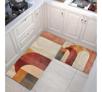 GDJSMIN Arte Moderna Tappetini Da Cucina, Set Di 2 Tappetini Da Cucina,Forma Geometrica Ad Arco Tappeti Antiscivolo E Assorbenti D'Acqua, 50×80Cm+50×120Cm,Marrone
