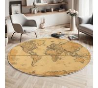 GDJSMIN Geografia Dei Continenti E Delle Isole Tappeto Per Soggiorno, Rotondo 120Cm Per Camera Da Letto Soggiorno,Mappa Del Mondo Antico Lavabile Antiscivolo Rotondo Per Sala Da Pranzo,Marrone