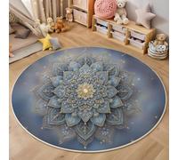 GDJSMIN Indaco Tappeto Stile Mandala Ornato Rotondo 160Cm Tappeto Modelli Geometrici Complessi Per Soggiorno Tappeti Lavabile Antiscivolo Per Soggiorno Camera Da Letto Ufficio Area Decor