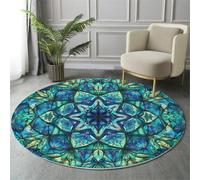 GDJSMIN Modelli Caleidoscopici Complessi Tappeto Per Soggiorno, Rotondo 100Cm Per Camera Da Letto Soggiorno,Estetica Artistica Lavabile Antiscivolo Rotondo Per Sala Da Pranzo,Blu-Verde