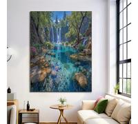 GDJSMIN Paesaggi Del Parco Cascate Maestose Laghi Limpidi,80×120 cm Stampe da parete Quadro verticale su tela canvas soggiorno,Blu,Senza Cornice