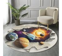 GDJSMIN Pianeti Del Sistema Solare Tappeto Rotondo Salotto, Morbido Effetto Carta Strappata Tappetini Antiscivolo Tappeto Per Bambini Cameretta Cucina Casa Zona Balcone Tappet Tavolino (Bianco,140Cm)
