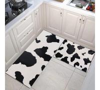 GDJSMIN Set Di 2 Tappeti Da Cucina Sfondo Texture Della Pelle Animale, Tappetini Da Cucina Lavabili, Runner Antiscivolo Texture Della Macchia Mucca Tappetino Assorbente Per Ingresso,Nero Bianco