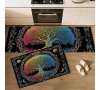 GDJSMIN Set Di 2 Tappetini Da Cucina Antiscivolo Alberi Della Foresta,Tappetini Da Cucina Lavabili Corpi Celesti Misteriosirunner Tappeti Anti-Fatigue 43×75Cm+43×150Cm Sette Colori