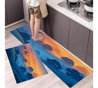 GDJSMIN Set Di 2 Tappetini Da Cucina Antiscivolo Colline Di Alberi, Set Di Tappeti Da Cucina Paesaggio Pastorale Lavabili Per Corridoio, Sala Da Pranzo E Ingresso 44×70Cm+44×120Cm