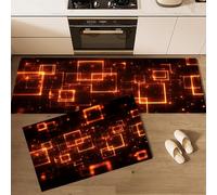 GDJSMIN Set Di 2 Tappetini Da Cucina Antiscivolo Cubo Rosso Luminoso, Set Di Tappeti Da Cucina Tecnologia Astratta Lavabili Per Corridoio, Sala Da Pranzo E Ingresso 44×70Cm+44×120Cm