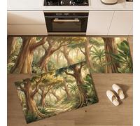 GDJSMIN Set Di Tappeti Da Cucina 2 Pezzi Antiscivolo Lavabili,Sentieri Di Alberi Alti Set Di Tappetis Da Cucina Anti-Affaticamento,Uomo Dei Cartoni Animati Tappeti Da Cucina(Verde, 45×75Cm+45×150Cm)