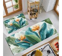 GDJSMIN Set Di Tappeti Da Cucina 2 Pezzi Antiscivolo Lavabili,Vento Uccello Del Paradiso Set Di Tappeti Da Cucina Anti-Affaticamento Per Decorazione Casa (Blu-Verde,50×80Cm+50×120Cm)