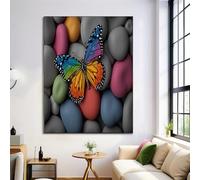GDJSMIN Stampa Su Tela Ciottoli Motivo A Farfalla Quadro Su Tela Pittura Scena Di Realtà OniricaQuadri Moderni Soggiorno Casa Camera Da Letto Pittura Decorazioni Parete 40×60 cm