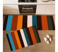 GDJSMIN Stile A Righe Semplici Tappetini Da Cucina, Set Di 2 Tappetini Da Cucina,Strisce Arcobaleno Verticali Tappeti Antiscivolo E Assorbenti D'Acqua, 40×60Cm+40×120Cm,Arancia