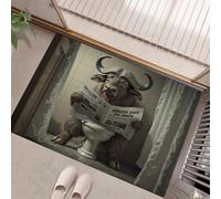 GDJSMIN Tappeto Bufalo D'Acqua Che Legge Il Giornale Mentre È Seduto Sul Water Ingresso Interno,Zerbino Tappeti Animali Esagerati 60X90Cm Antiscivolo Lavabile In Lavatrice Marrone Scuro Tapette