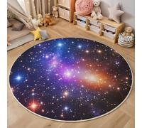 GDJSMIN Tappeto Cielo Stellato Dell'Universo Sognante 60Cm,Rotondo A Pelo Lungo Con Cielo Stellato Luminoso,Lavabile Cerchio Extra Morbido Per Sala Da Pranzo,Cameretta Dei Bambini,Blu-Viola