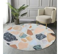 GDJSMIN Tappeto Disegno A Scaglie Di Marmo 160Cm,Rotondo A Pelo Lungo Con Motivo Terrazzo,Lavabile Cerchio Extra Morbido Per Sala Da Pranzo,Cameretta Dei Bambini,Blu