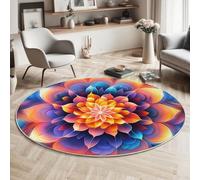 GDJSMIN Tappeto Disegno Floreale Astratto 120Cm, Rotondo A Pelo Lungo, Con Motivo Floreale Mandala, Lavabile, Cerchio Extra Morbido,Per Camera Da Letto,Sala Da Pranzo,Cameretta Dei Bambini,Blu Scuro