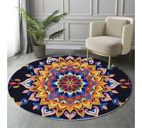 GDJSMIN Tappeto Elementi Floreali Geometrici 160Cm,Rotondo A Pelo Lungo Con Disegni Mandala,Lavabile Cerchio Extra Morbido Per Sala Da Pranzo,Cameretta Dei Bambini,Giallo