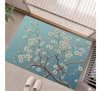GDJSMIN Tappeto Fiori Bianchi Stampe Rami Ingresso Interno, Zerbino Tappeti Illustrazioni Botaniche 50 X 80 Cm Antiscivolo Lavabile In Lavatrice Azzurro Chiaro Camera Da Letto Entrata Scendiletto
