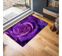 GDJSMIN Tappeto Fiori Romantici, Zerbino Petali Di Rosa Viola E Gocce Di Rugiada Ingresso 45 X 75 Cm, Tappetino Antiscivolo Con Viola Ideale Per Interni, Tappetini Da Benvenuto