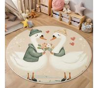 GDJSMIN Tappeto Illustrazione Di Animali Dei Cartoni Animati 100Cm,Rotondo A Pelo Lungo Con Cigno Carino,Lavabile Cerchio Extra Morbido Per Sala Da Pranzo,Cameretta Dei Bambini,Crema