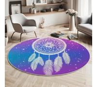GDJSMIN Tappeto Illustrazione Di Un Cielo Stellato Da Sogno 180Cm,Rotondo A Pelo Lungo Con Acchiappasogni,Lavabile Cerchio Extra Morbido Per Sala Da Pranzo,Cameretta Dei Bambini,Viola