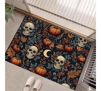 GDJSMIN Tappeto Modelli Foglie Zucca A Forma Teschio Ingresso Interno, Zerbino Tappeti Illustrazioni Inquietanti 45 X 75 Cm Antiscivolo Lavabile In Lavatrice Arancia Tapette Entrata Scendiletto