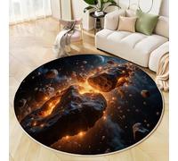 GDJSMIN Tappeto Modello Di Elementi Celesti Cosmici,80Cm,Frammenti Di Cometa Con Stampa Lavabile,Cerchio Extra Morbido Per Camera Da Letto Sala Da Pranzo Cameretta Dei Bambini, Colore Arancione