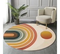 GDJSMIN Tappeto Motivo Arcobaleno Retrò 60Cm, Rotondo A Pelo Lungo, Con Linee Geometriche, Lavabile, Cerchio Extra Morbido,Per Camera Da Letto,Sala Da Pranzo,Cameretta Dei Bambini,Crema