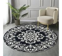 GDJSMIN Tappeto Motivo Floreale Astratto 120Cm, Rotondo A Pelo Lungo, Con Motivo Mandala, Lavabile, Cerchio Extra Morbido,Per Camera Da Letto,Sala Da Pranzo,Cameretta Dei Bambini,Blu Scuro
