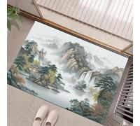 GDJSMIN Tappeto Paesaggio Montano Con Acque, Zerbino Cascate E Paesaggi Montani Ingresso 60 X 90 Cm, Tappetino Antiscivolo Con Verde Ideale Per Interni, Tappetini Da Benvenuto