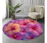 GDJSMIN Tappeto Rotondo Ø 140 cm Ibisco Rosa-Arancio Rosa Viola | Pelo Corto, Lavabile in Lavatrice, Antiscivolo, per Soggiorno Camera, Ufficio, Da Pranzo, Interno