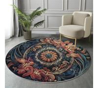 GDJSMIN Tappeto Rotondo Cameretta 120Cm Vortici Floreali Tappeto Piccolo Blu Scuro Tappetos Scendiletto Camera Da Letto Tappetos Rotondo Per Salotto Cameretta Bambino