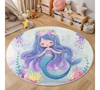 GDJSMIN Tappeto Rotondo Cameretta 60Cm Carina Principessa Sirena Dei Cartoni Animati Tappeto Piccolo Azzurro Chiaro Tappetos Scendiletto Camera Da Letto Tappetos Rotondo Per Salotto Cameretta Bambino