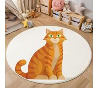 GDJSMIN Tappeto Rotondo Cameretta 80Cm Illustrazione Un Simpatico Gatto Rosso Tappeto Piccolo Giallo Tappetos Scendiletto Camera Da Letto Tappetos Rotondo Per Salotto Cameretta Bambino