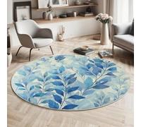 GDJSMIN Tappeto Rotondo Da 100Cm, Acquerello E Pittura Botanica Tappeto Per Soggiorno,Indaco, Foglie Di Felce, Lavabile, Tapette Circolare Per Soggiorno, Camera Da Letto, Cucina, Corridoio