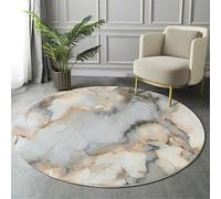 GDJSMIN Tappeto Salotto Pelo Corto,Tappeto Cucina Antiscivolo Lavabile,Bianco Tappetos Rotondo Per Camera Da Letto,Ingresso Interno,Soggiorno,Texture Linea Oro,80Cm