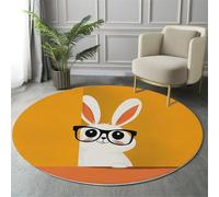 GDJSMIN Tappeto Salotto Pelo Corto,Tappeto Cucina Antiscivolo Lavabile,Colore Arancione Tappetos Rotondo Per Camera Da Letto,Ingresso Interno,Soggiorno,Illustrazione Simpatico Coniglio Bianco,160Cm