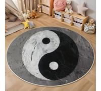 GDJSMIN Tappeto Salotto Pelo Corto,Tappeto Cucina Antiscivolo Lavabile,Grigio Chiaro Tappetos Rotondo Per Camera Da Letto,Ingresso Interno,Soggiorno,Texture Del Simbolo Yin E Yang,120Cm