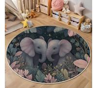 GDJSMIN Tappeto Salotto Rotondo Grande Pelo Corto, Simpatico Animale Elefante Grandi Antiscivolo Tondo Moquette, Soggiorno Bambini Camera,Cucina,Bagno,Domestica Decor Tappeti (180Cm,Verde Scuro)