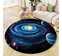 GDJSMIN Tappeto Scena Del Cielo Stellato Dell'Universo,120Cm,Galassia A Spirale Blu Con Stampa Lavabile,Cerchio Extra Morbido Per Camera Da Letto Sala Da Pranzo Cameretta Dei Bambini, Blu
