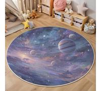 GDJSMIN Tappeto Scena Del Vasto Universo 200Cm,Rotondo A Pelo Lungo Con Illustrazione Di Pianeti E Stelle,Lavabile Cerchio Extra Morbido Per Sala Da Pranzo,Cameretta Dei Bambini,Viola