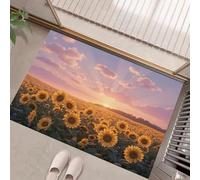GDJSMIN Tappeto Sole Paesaggio Campo Girasoli Ingresso Interno, Zerbino Tappeti Stile Realistico 45 X 75 Cm Antiscivolo Lavabile In Lavatrice Giallo Tapette Cucina Camera Da Letto Entrata Scendiletto