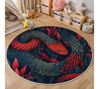 GDJSMIN Tappeto Stile Dark Fantasy 80Cm, Rotondo A Pelo Lungo, Con Squame Nere Serpente Rosso, Lavabile, Cerchio Extra Morbido,Per Camera Da Letto,Sala Da Pranzo,Cameretta Dei Bambini,Blu Scuro