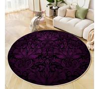 GDJSMIN Tappeto Stile Fantasy Oscuro 120Cm,Rotondo A Pelo Lungo Con Motivo Damascato,Lavabile Cerchio Extra Morbido Per Sala Da Pranzo,Cameretta Dei Bambini,Viola Scuro