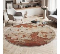 GDJSMIN Tappeto Stile Grunge Retrò 120Cm,Rotondo A Pelo Lungo Con Design In Mattoni Rossi Screpolati,Lavabile Cerchio Extra Morbido Per Sala Da Pranzo,Cameretta Dei Bambini,Marrone