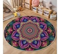 GDJSMIN Tappeto Stile Mandala 100Cm,Rotondo A Pelo Lungo Con Motivo Floreale,Lavabile Cerchio Extra Morbido Per Sala Da Pranzo,Cameretta Dei Bambini,Viola Scuro