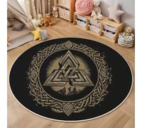 GDJSMIN Tappeto Stile Misterioso 180Cm,Rotondo A Pelo Lungo Con Emblema Triangolare,Lavabile Cerchio Extra Morbido Per Sala Da Pranzo,Cameretta Dei Bambini,Nero